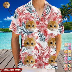 Photo Family Pet Face Tropical Background - Personalized Hawaiian Shirt-Gift For Family And Friends