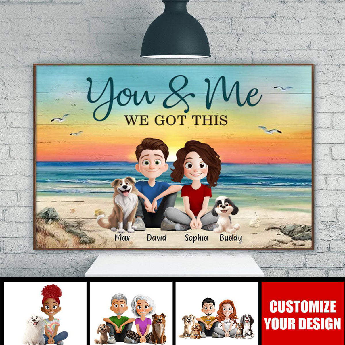 Personalized Cute Cartoon Couple And Dogs You & Me We Got This Personalized Horizontal Poster