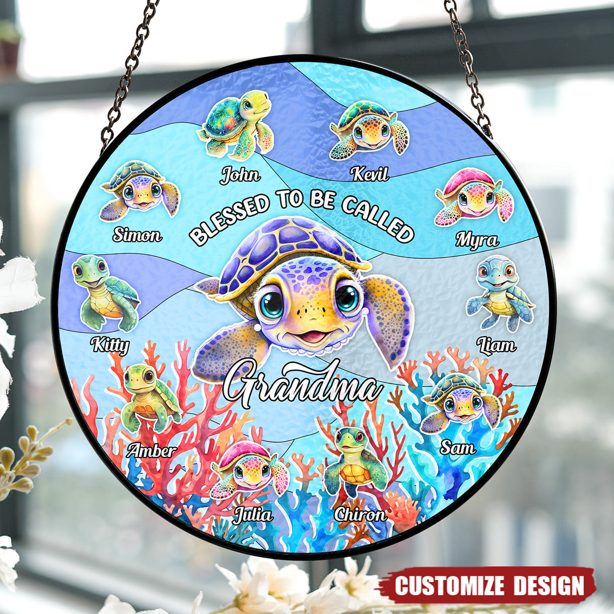 Turtley Grandma - Personalized Stained Acrylic Window Hanging Suncatcher