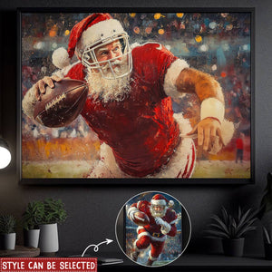 Funny Christmas Santa On The Field American Football Poster - Gift For American Football Lovers