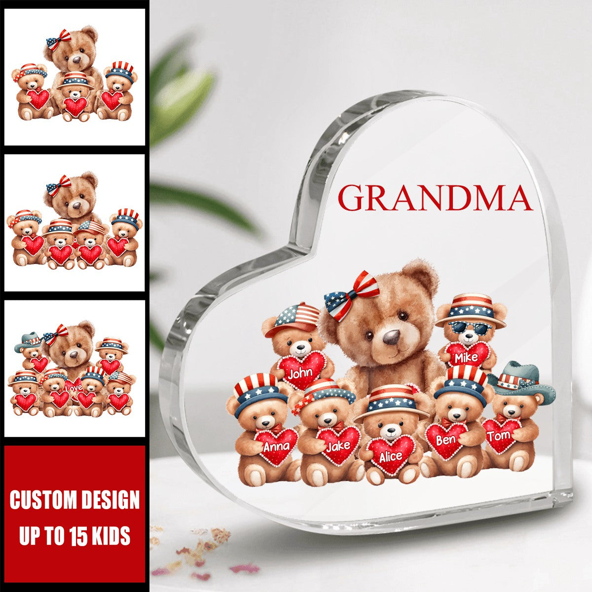 4th of July Grandma Bear With Cute Grandkids Personalized Acrylic Plaque