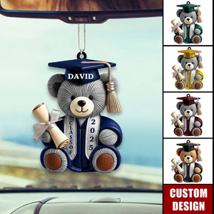 Graduation Bear - Personalized Acrylic Car Ornament, Graduation Gift