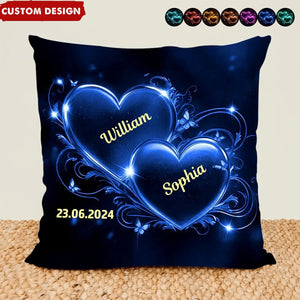 Double Heart Personalized Couple Pillow - Anniversary Gift for Wife Husband