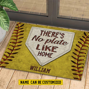 There's No Plate Like Home-Personalized Softball Doormat-Gift For Softball Lovers