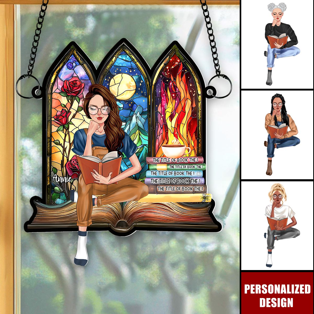 Personalized Book Lovers Suncatcher Ornament-Gift For Reading Girl