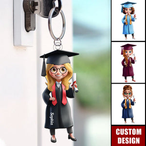 Cartoon Graduation Girl - Personalized Acrylic Keychain, Graduation Gift