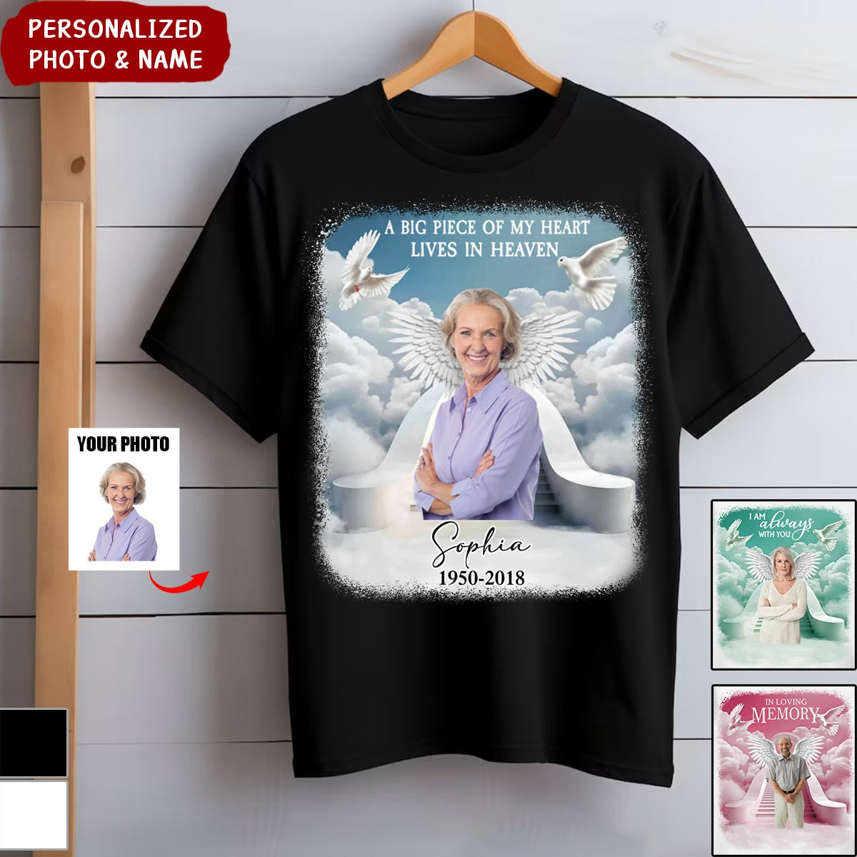 Memorial Angel Wings, In Loving Memory-Personalized T-Shirt-Gift For Family And Friends