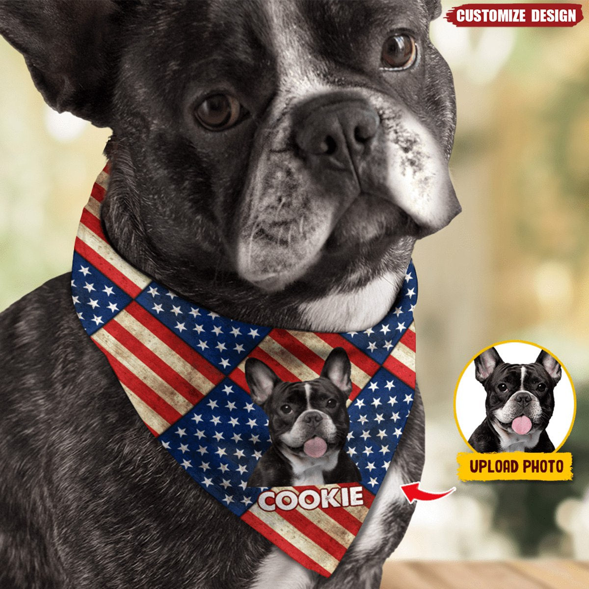 Custom Photo Patriotic Dog Bandana