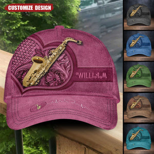 Brown Heart Personalized Saxophone Classic Cap