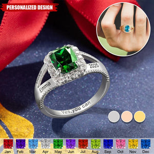 Personalized Square Birthstone Ring-Gift for Class of 2025 Graduates