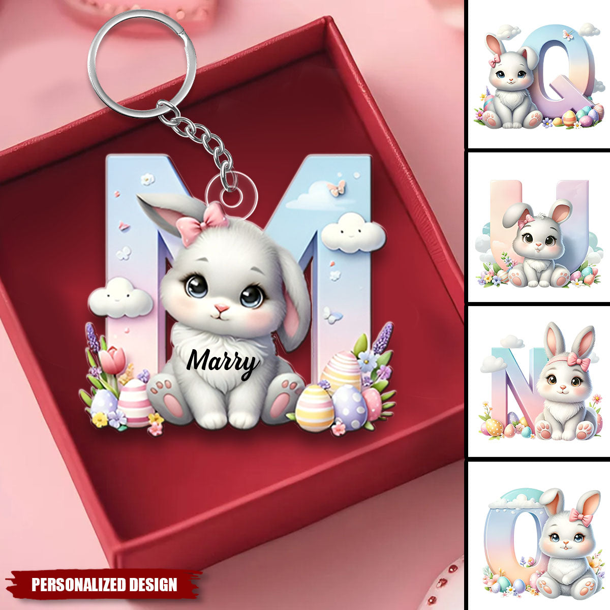 Cute Easter Bunny Gradient-Personalized  Keychain-Gift for Kids