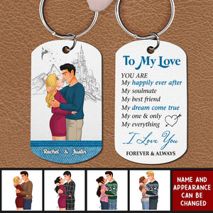 To My Love, Couple Gift, Personalized Stainless Steel Keychain, Couple Hugging Keychain