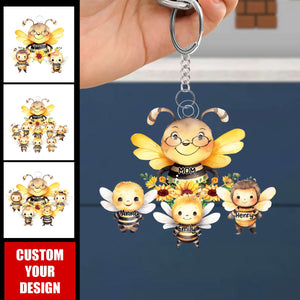 Grandma / Mom Bee With Little Kids - Personalized Acrylic Keychain