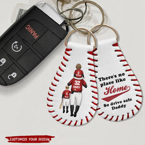 There's No Place Like Home - Personalized Leather Baseball Keychain