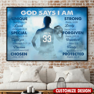 God Says I Am-Personalized Volleyball Girl Poster-Gift For Volleyball Lovers