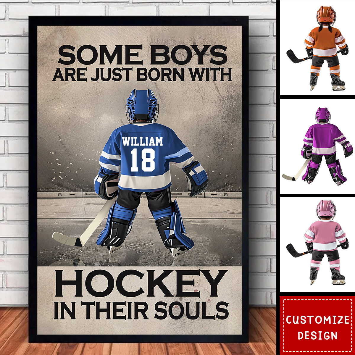 Some Boys Girls Are Just Born With Hockey - Gift For Hockey Lovers - Personalized Hockey Kid Poster