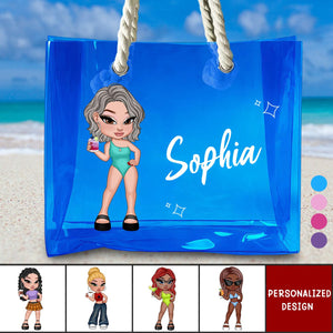 Summer Vibe Y2K Girl Beach Party-Personalized Clear Beach Tote Bag-Gift For Besties