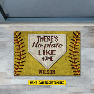 There's No Plate Like Home-Personalized Softball Doormat-Gift For Softball Lovers