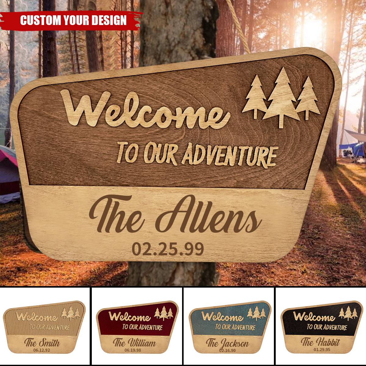 Welcome To Our Adventure National Park Family Name Sign - Personalized 2 Layer Wood Sign