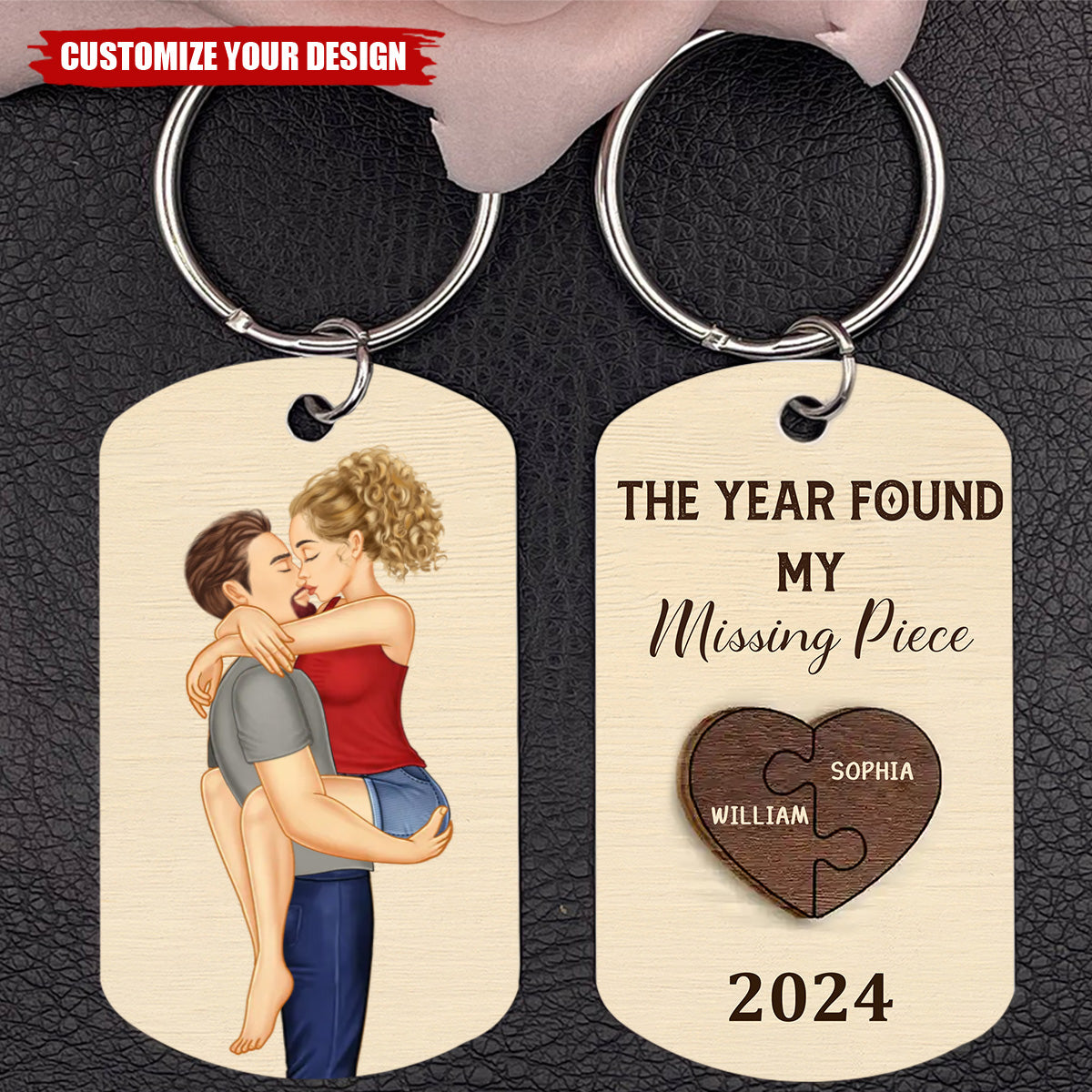 The Year I Found My Missing Piece Kissing Couples - Couple Personalized Stainless Steel Keychain - Gift For Husband Wife, Anniversary