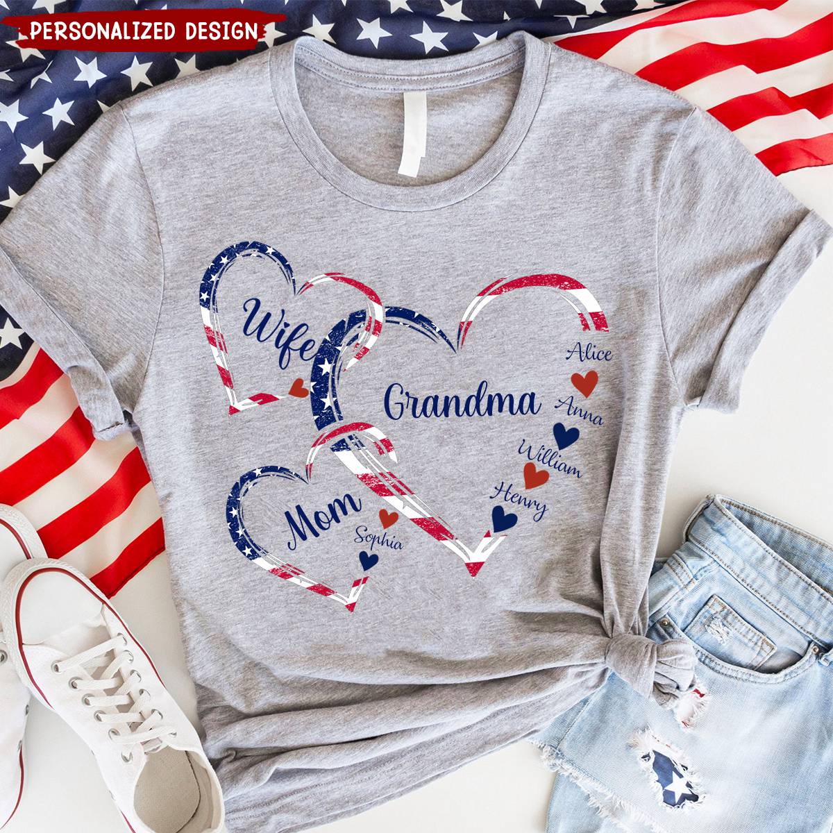 4th Of July Wife Mom Grandma With Heart Kids Personalized Shirt