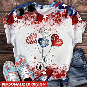 4th of July Sweet Heart Grandma Auntie Mom Kids American Flag Pattern Personalized T-shirt