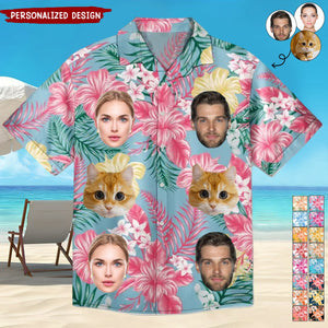 Photo Family Pet Face Tropical Background - Personalized Hawaiian Shirt-Gift For Family And Friends