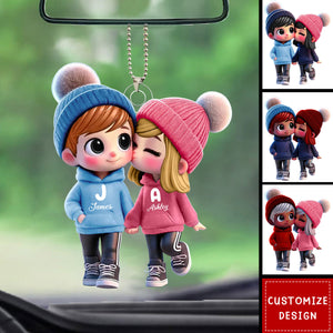 Cute Cartoon Couple Walking Personalized Car Ornament-Gift for Couple