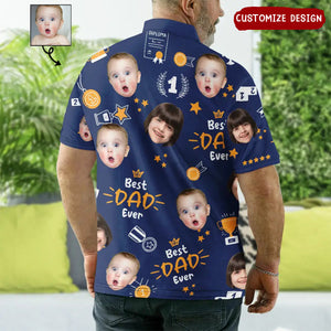 Custom Photo Best Papa Ever Trophy Dad - Personalized Polo Shirt