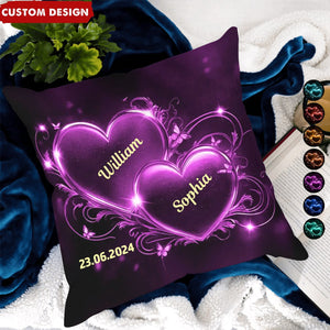 Double Heart Personalized Couple Pillow - Anniversary Gift for Wife Husband