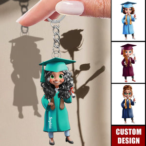 Cartoon Graduation Girl - Personalized Acrylic Keychain, Graduation Gift