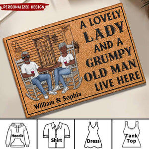 A Lovely Lady And A Grumpy Old Man Live Here - Personalized Custom Doormat Family Couple Gift