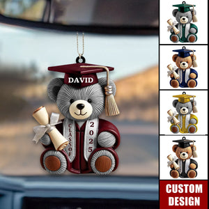 Graduation Bear - Personalized Acrylic Car Ornament, Graduation Gift