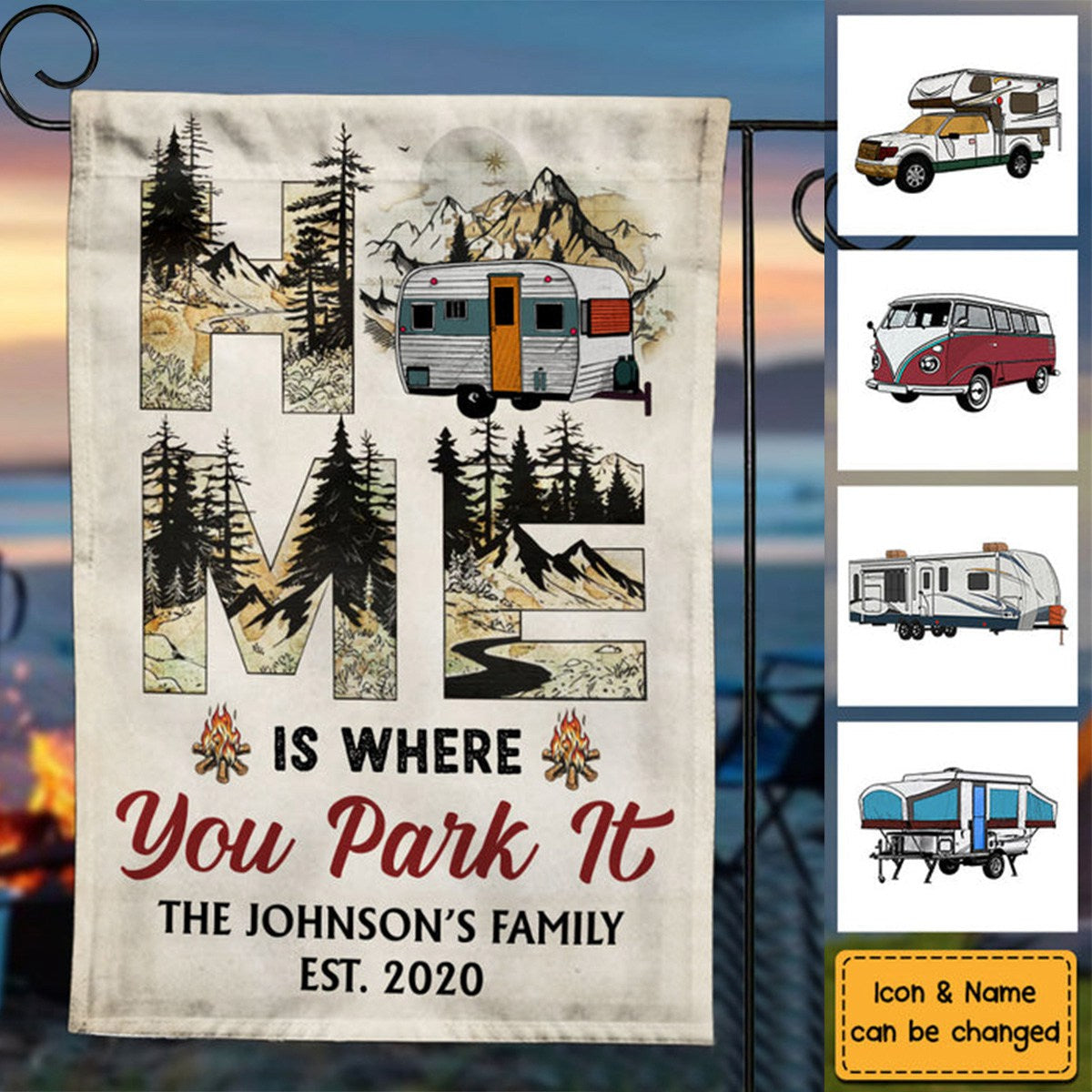 Gift Idea For Family Trip Camping Home Is Where You Park It Flag