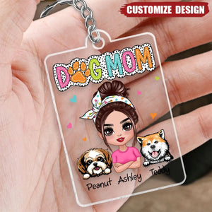 Exclusive Dog Mom Summer Vibes: Personalized Sassy Peeking Dogs Acrylic Keychain