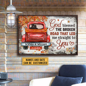 Personalized God Blessed The Broken Road Fall Leaves Custom Poster - Gift For Husband Wife