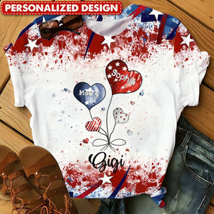 4th of July Sweet Heart Grandma Auntie Mom Kids American Flag Pattern Personalized T-shirt