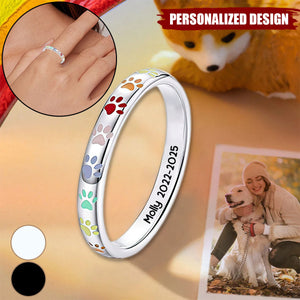 Personalized Memorial Ring with Paw Rainbow Puppy Collar Ring