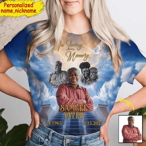 Heaven Memorial Background Upload Photo Personalized 3D T-shirt