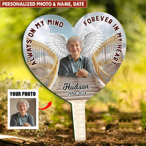 Memorial Upload Photo Heaven Golden Gate, Always On My Mind Forever In My Heart Personalized Acrylic Plaque Stake