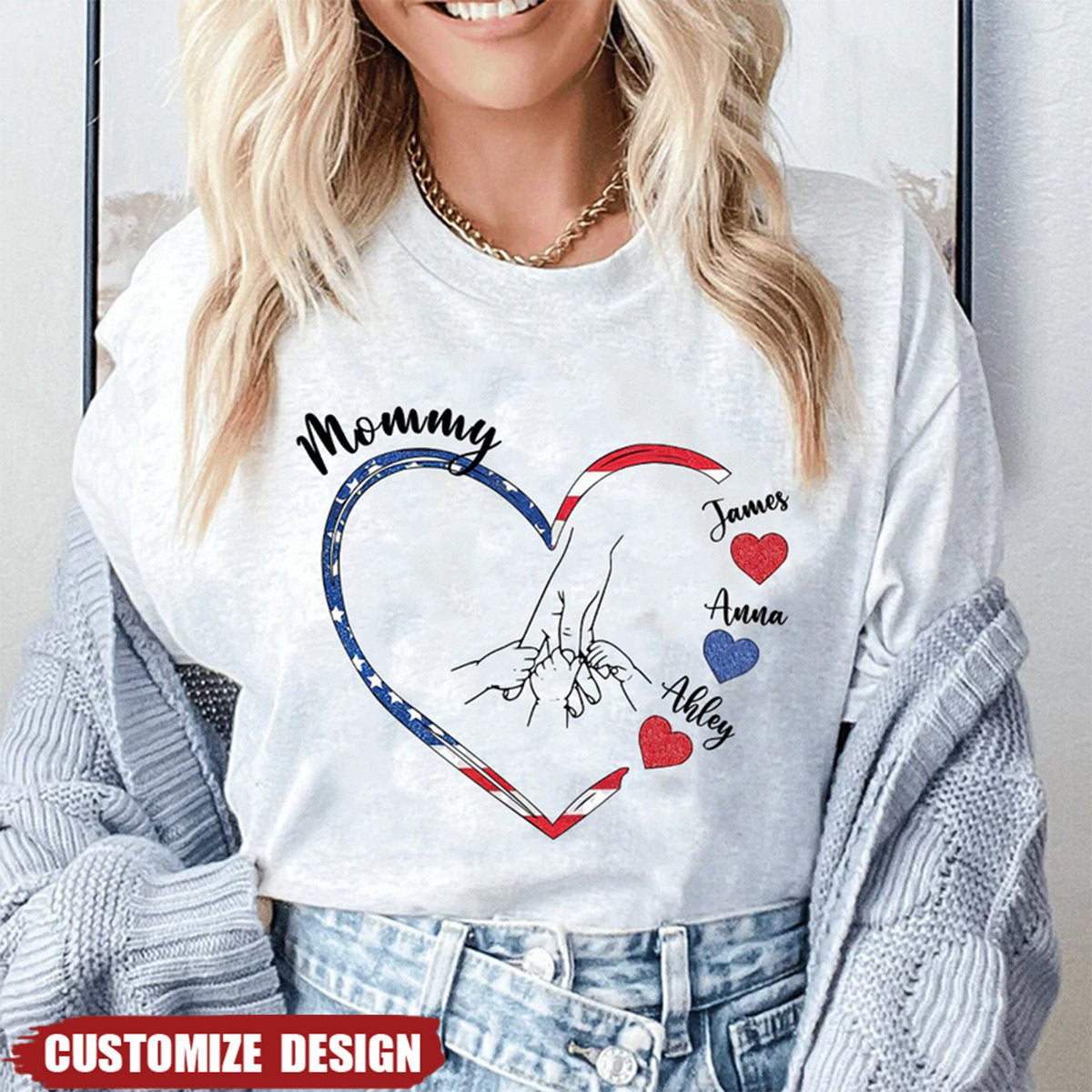 4th Of July Grandma Mom Hand Heart Personalized Shirt