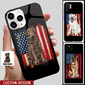 America Dog/Horse Flag - Personalized Black Glass Phone Case