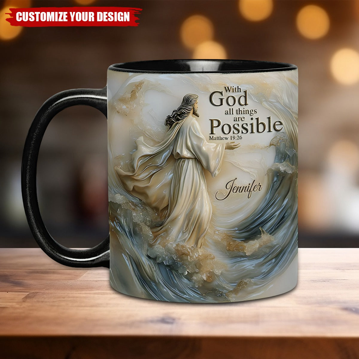 With God All Things Is Posible - Personalized Christian Black Mug