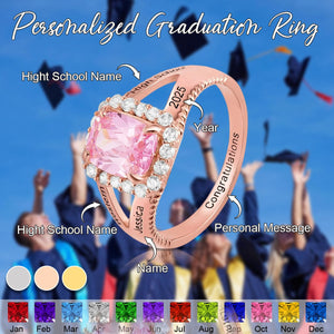 Personalized Square Birthstone Ring-Gift for Class of 2025 Graduates