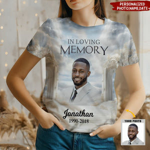 Memorial Upload Photo Heaven Gate Sky, In Loving Memory Personalized 3D T-shirt