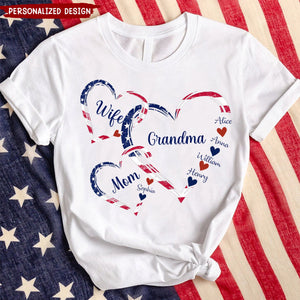 4th Of July Wife Mom Grandma With Heart Kids Personalized Shirt