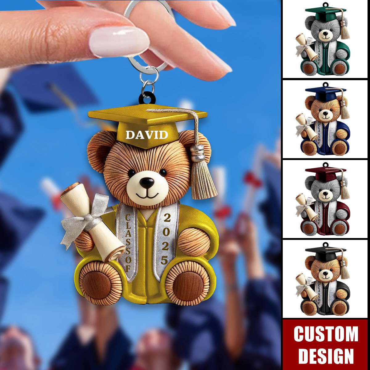 Graduation Bear - Personalized Acrylic Keychain, Graduation Gift