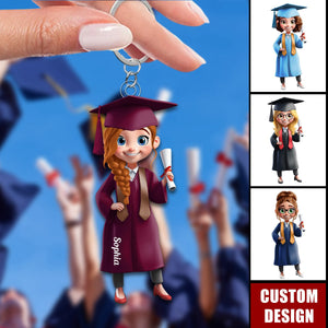 Cartoon Graduation Girl - Personalized Acrylic Keychain, Graduation Gift