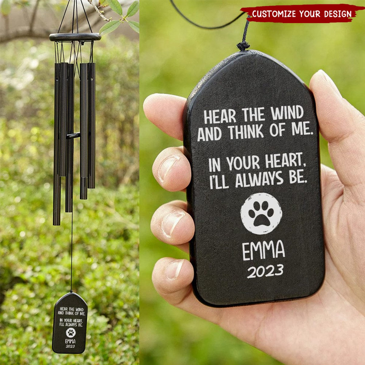 Hear The Wind And Think Of Me Dog Cat Memorial Wind Chimes Personalized Gifts