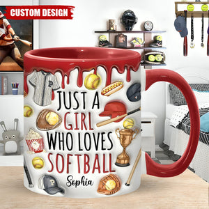 Just A Girl Who Loves Softball - Personalized Softball Accent Mug